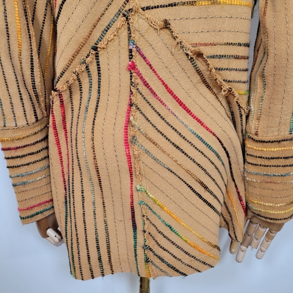 Soft Surroundings Kinsale Bouclé Jacket Top XS Striped Embroidered Cotton Boho - Picture 9 of 12
